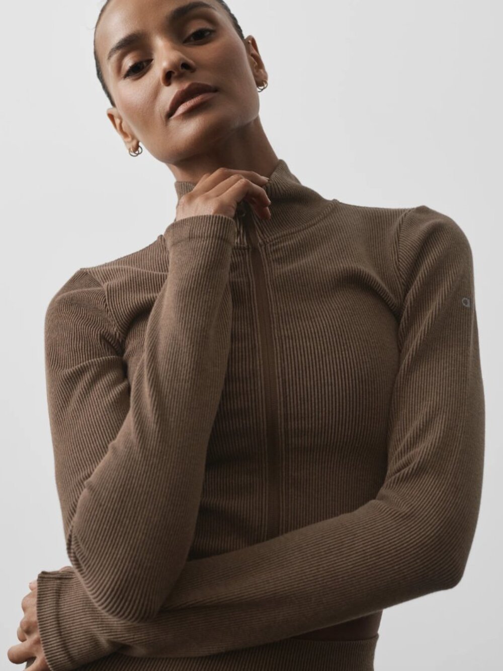 Alo Yoga Seamless Two Tone Rib Jacket Java Brown NWT Size Medium